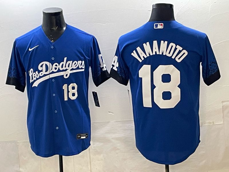 Men 2026 Nike Los Angeles Dodgers #18 Yamamoto Blue Game MLB Jersey 012